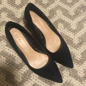 Zara Navy Suede Block Heels